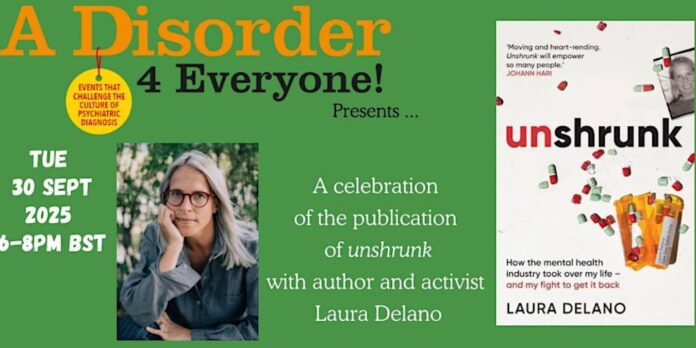 A Disorder 4 Everyone! feirar publiseringa av Unshrunk med forfattar og aktivist Laura Delano torsdag 30. september 2025.