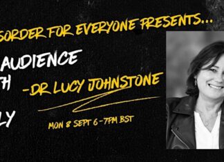 Eit møte med Dr. Lucy Johnstone 08.09.2025 Bilde av plakat av AD4E arrangementet 08.09.2025 med Dr Lucy Johnstone