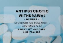 Interaktivt webinar: Nedtrapping av Nevroleptika (Antipsykotika) – fokus på forsking Plakat av IIPDW webinaret ANTIPYCHOTIC WITHDRAWAL 17.10.2025